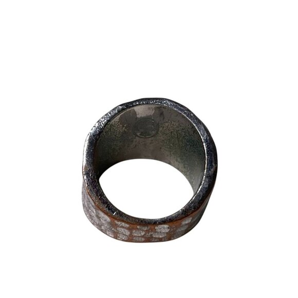 Wide Hammered Silver Tone Metal Statement Ring Size 5 u - Picture 2 of 5